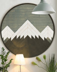 Mountains Wooden Wall Art- Round Mountains Wood Wall Art Panel- Large Geometric Wood Wall Hanging