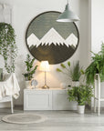 Mountains Wooden Wall Art- Round Mountains Wood Wall Art Panel- Large Geometric Wood Wall Hanging